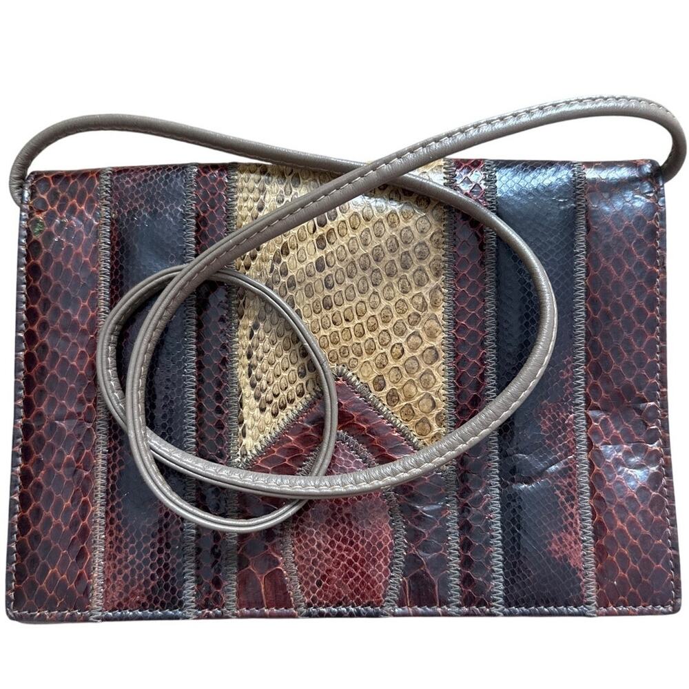 1980s Reem Genuine Leather Made in USA Patchwork Snakeskin Crossbody Purse